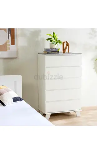White 5-Drawer Chest / Tallboy - Modern Minimalist