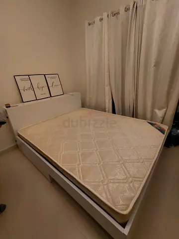 IKEA - White Wooden Bed Frame with spring Mattress and storage drawers - Good Condition