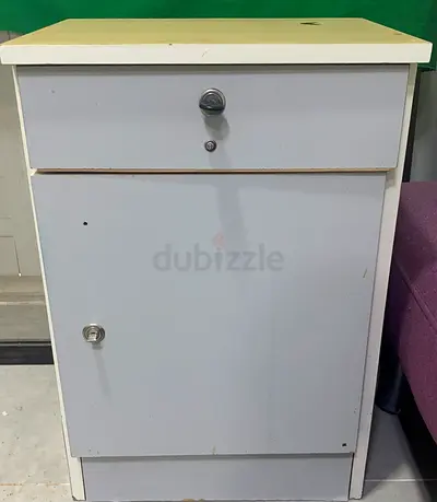 White single-drawer bedside cabinet with lock — used