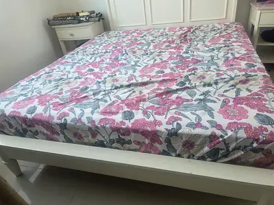 White Wooden Double Bed with Headboard -excellent Condition