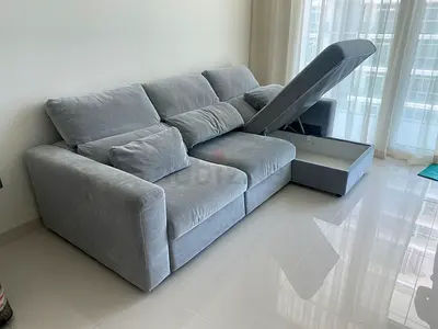 Ikea Eskelstuna L shape sofa bed Gray Light grey 3-seater fabric sofa with storage and recline