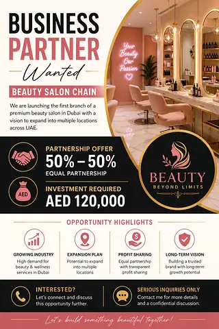 LOOKING FOR AN INVESTING PARTNER FOR BEAUTY SALON CHAIN