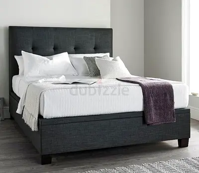 Dark Grey Upholstered Bed Frame with Headboard - Double/Queen (Good Quality )