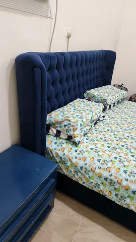 Blue Velvet Tufted king Bed with Headboard