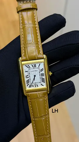 Cartier Tank-style Gold Tone Leather Strap Watch