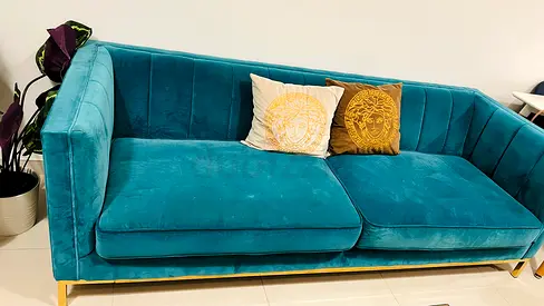 Green Velvet 3-Seater Sofa with Gold Legs