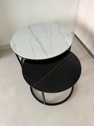 Set of 2 Nesting Coffee Tables — Marble Effect  Black