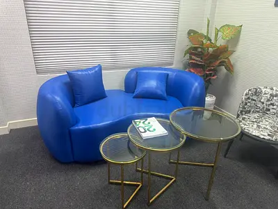 Royal Blue Curved Sofa — Lightly Used, Flawless Condition