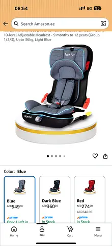 Nurfur Adjustable Child Car Seat / Booster (Blue) - Group 1/2/3, up to 36kg