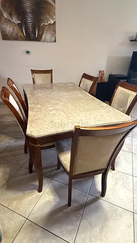 Marble top 6 seater dining table with chairs