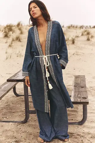 Zara Embroidered Kimono With Belt