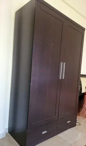 Dark  Brown double Door wooden Wardrobe with Drawers,Hanger and 3 storage shelves