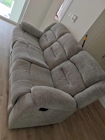 3-Seater Grey Fabric Recliner Sofa - Comfortable  Good Condition