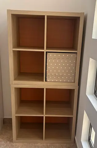 Wooden 2x 4-Cube Storage Shelves (Stackable) - Light Oak Finish