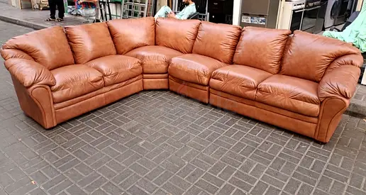 Large Tan Leather L-Shaped Corner Sofa — Comfortable 5-Seater