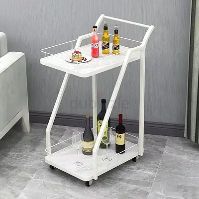 White Two-Tier Rolling Bar Cart / Serving Trolley