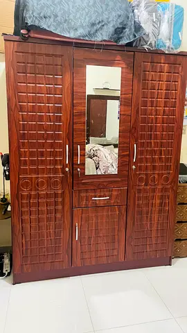 Wooden 3-Door customised Wardrobe with Mirror - Good Condition