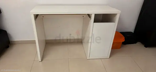 Simple White Desk with Storage Cabinet - Good Condition