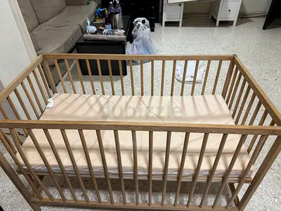 Wooden Baby Crib / Playpen with Mattress - Good Condition