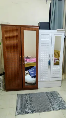 Pair of Wooden  White Wardrobes with Mirrors - Good Condition