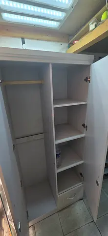 White 2-Door Wardrobe / Armoire with Hanging Rail and Shelves - Good Condition