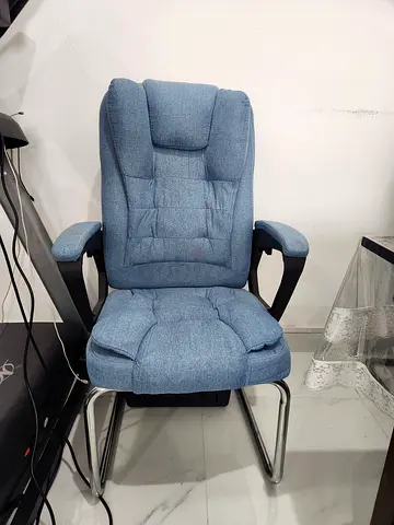 Comfortable Blue Upholstered Office/Study Chair with Chrome Sled Base