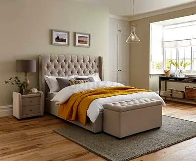 King Size Upholstered Bed with Tufted Headboard