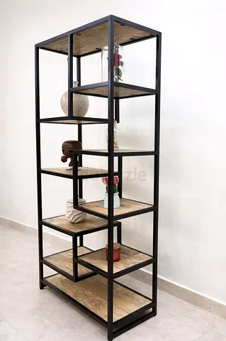 Solid Wood Bookshelf / Display Rack With Iron Frame