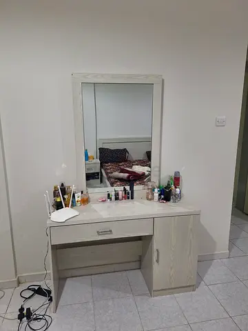 Light wood dressing table with mirror and storage - good condition
