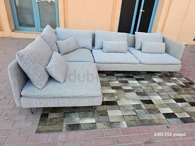 Ikea Sodhremn Corner Sofa Gray Light Grey L-Shaped Fabric Sofa with Cushions - Good Condition