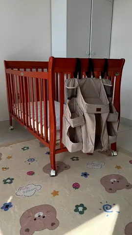 Wooden Baby Crib with Hanging Organizer - Good Condition