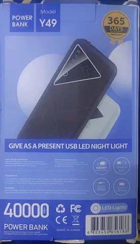 40,000mAh Y49 Power Bank with LED Night Light (Black) - Unused Boxed