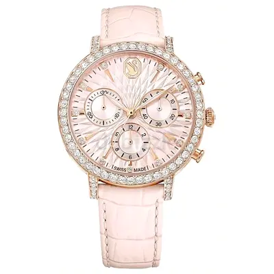 Ladies Pink Leather Chronograph Watch with Crystal Bezel