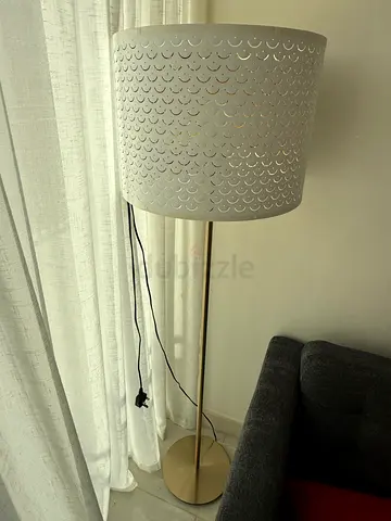 White Floor Lamp with Perforated Drum Shade - Excellent Condition