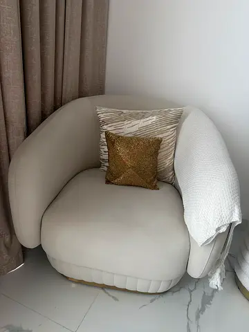 Modern Curved Accent Armchair in Light Beige