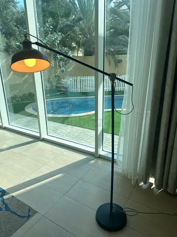 Adjustable Black Floor Lamp with Swing Arm - Good Condition