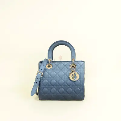 Authentic Christian Dior Ombre Blue Lady Dior Medium Bag