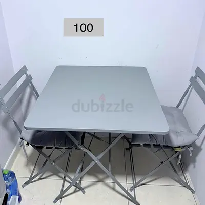 Compact Foldable Bistro Table with 2 Folding Chairs - Light Grey