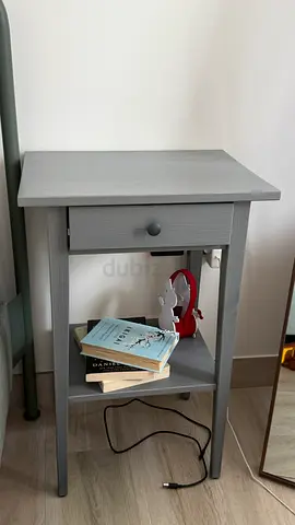 Simple Grey Wooden Nightstand with Drawer and Shelf