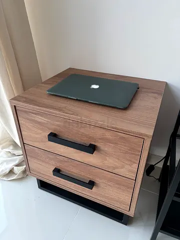 Wooden 2-Drawer Nightstand X2 / Bedside Table in Walnut Finish