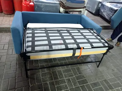 Three-seater Blue Sofa Bed with Pull-out Mattress