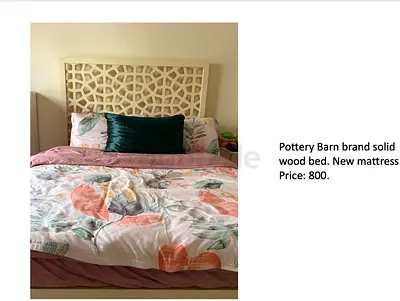 Pottery Barn solid wood bed with headboard with mattress