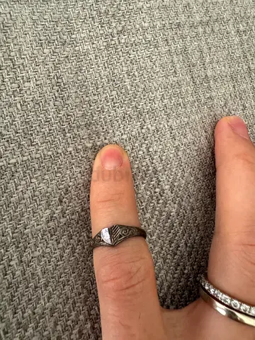 Vintage Sterling Silver Signet Ring with Geometric Detail - Size Approx 8