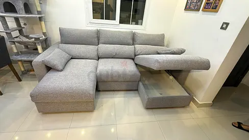 Ikea EskelstunLight Grey L-Shaped Fabric Sofa with Storage and Adjustable Headrests - Good Condition