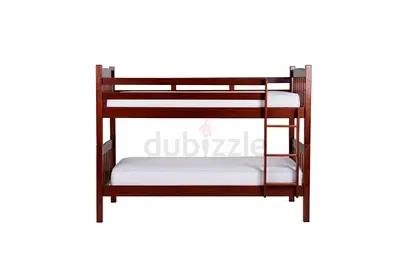 Solid Wood Bunk Bed - Dark Brown, Twin over Twin with Ladder