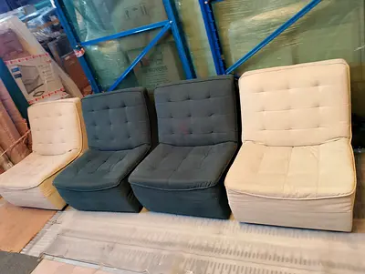 Modular Armless Sofa Chairs - Beige Blue Good Condition