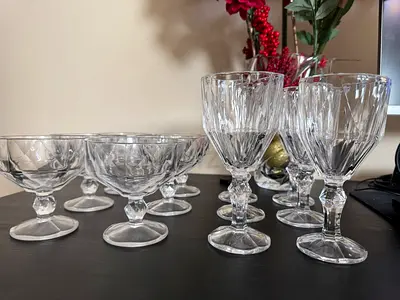 Set of 6 Cut Glass Wine and  6 Dessert Goblets —  very good Condition