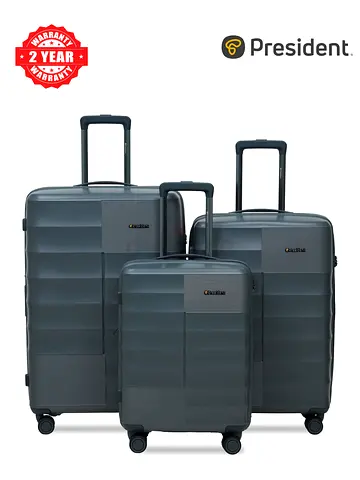 3-Piece President Hardshell Luggage Set – DARK GREY Roller Suitcases (Large, Medium, Carry-On) 66770