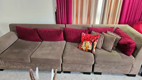 Large L-shaped Fabric Sofa with Cushions