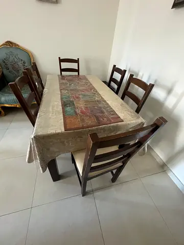 Wooden 6-Seater Dining Table with Chairs - Good Condition